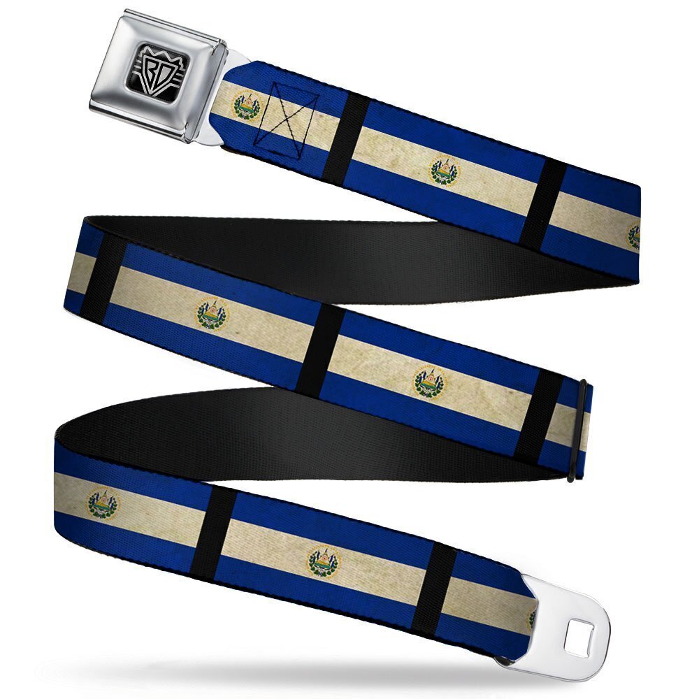 8651 Seatbelt Belt - El Salvador Flag/Black - 1.5" Wide - 32-52 Inches in